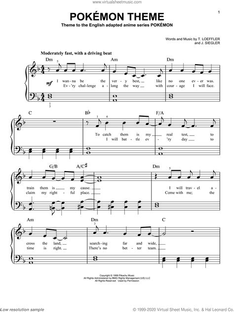 pokemon theme sheet music